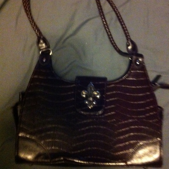 Brown faux leather embossed bag