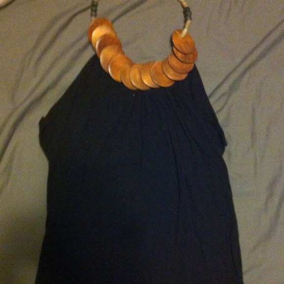 Black halter top with wooden bead detail