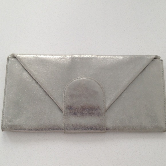 Silver Leather Envelope Clutch - Barney's New York