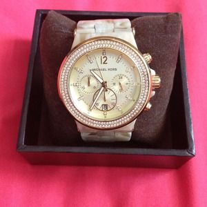 Reduced! Michael Kors Gold/Bone Bedazzled Watch
