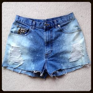 High Waisted Destroyed and Faded Denim Shorts