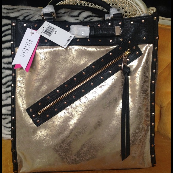 LT.GOLD w/LEATHER TRIM STUDDED BAG NWT👜