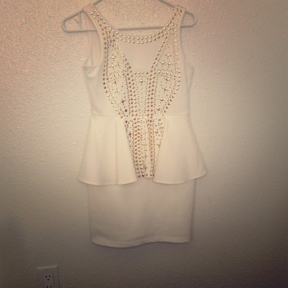 White dress with Gold Studs 💛