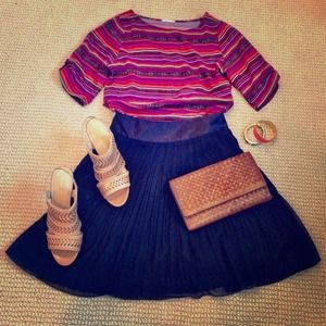 Navy sheer pleated skirt