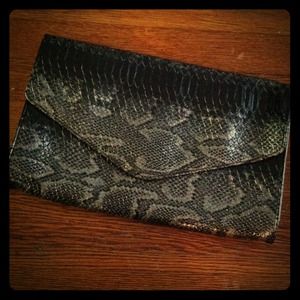 SOLD Black& grey faux snake skin clutch