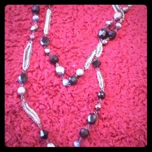 Black & Silver Long Dangling Necklace