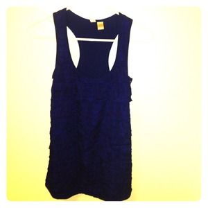 Navy blue ruffle tank top.
