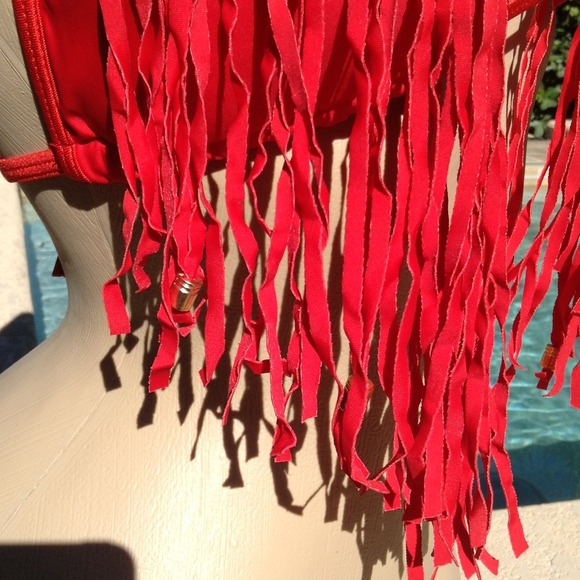 Red tassel fringe beaded scrunch butt bikini small - Picture 3 of 3