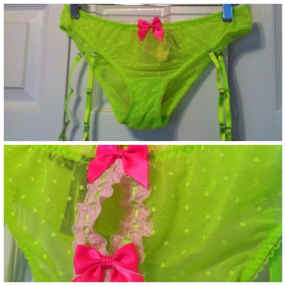 💥Sold💥 Neon Green & Pink Ribbons garter panty