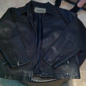 Men's all black leather jacket.