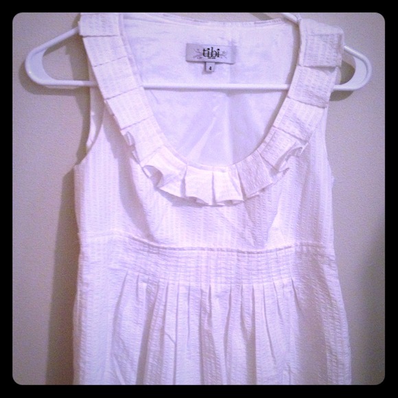Tibi white seersucker ruffle peplum top
