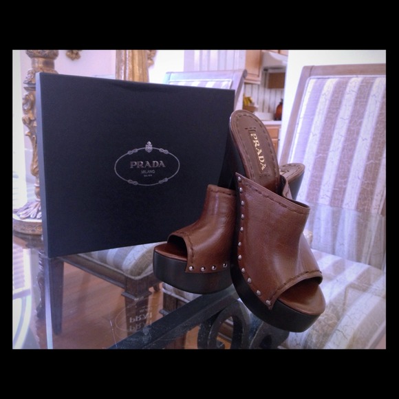 Prada Brown Open Toe Mules