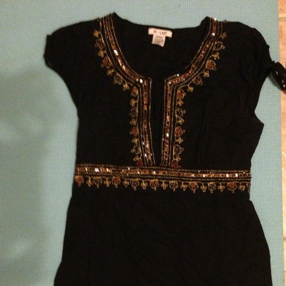 Brown peasant-style mini-dress
