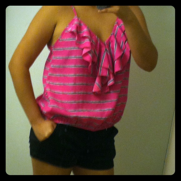 Bright pink ruffled top