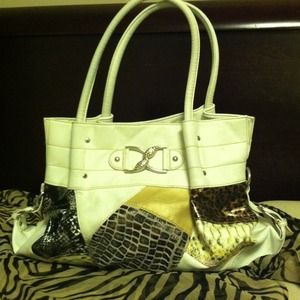White purse with animal print