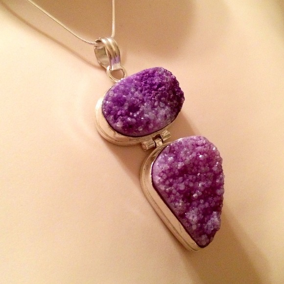 New😄crystallized grape druzy 925 silver pendant😍 - Picture 2 of 4
