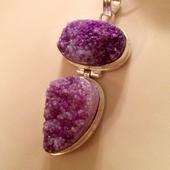 New😄crystallized grape druzy 925 silver pendant😍 - Picture 3 of 4