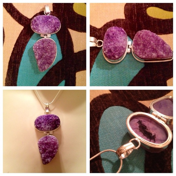 New😄crystallized grape druzy 925 silver pendant😍 - Picture 4 of 4