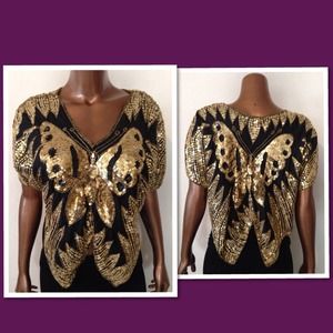 Gold Sequined Vintage Butterfly Top