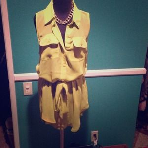 FOREVER21 sheer mustard button up SMALL