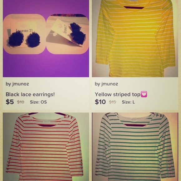 🎀SOLD 3striped tops, and black lace earrings🎀