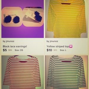 🎀SOLD 3striped tops, and black lace earrings🎀