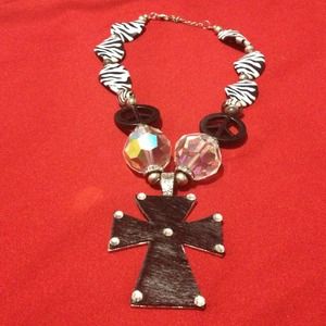 Zebra Necklace with Cross