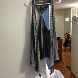 Black striped vest and Paint splattered Jeans