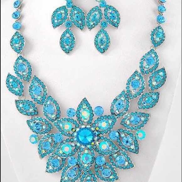 Blue Rhinestone Necklace and Earring Set