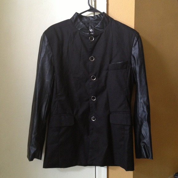 Black PU Leather Sleeve Jacket