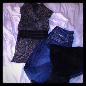 Black and grey sleeveless turtleneck sweater