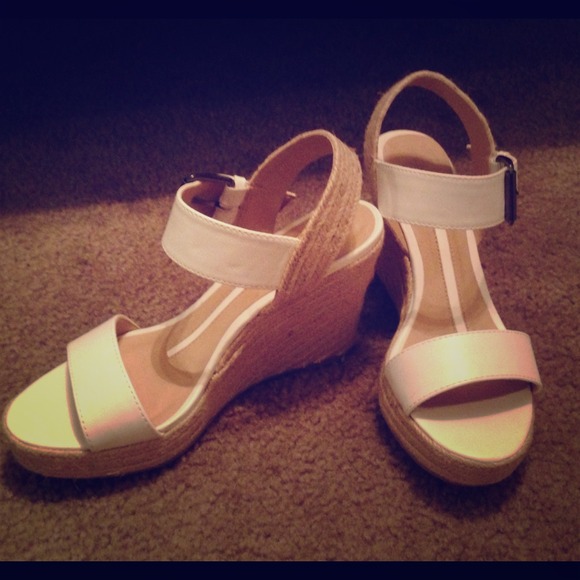 RESERVED for trade: White strappy wedges