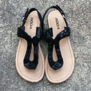 Black Beaded Sandals 6.5