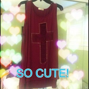 ❤FAB Fringed cross tank with embellishments!❤NWOT