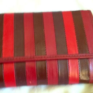 Genuine leather multiple red and navy wallet