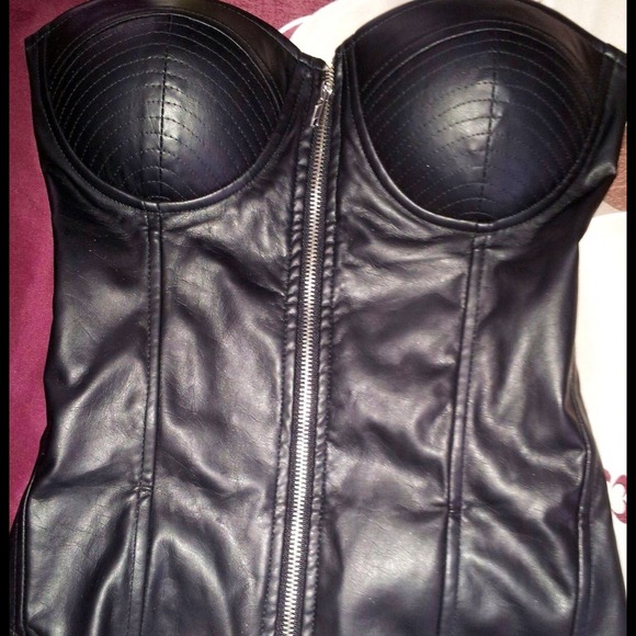 Black Pleather Zippered Corset