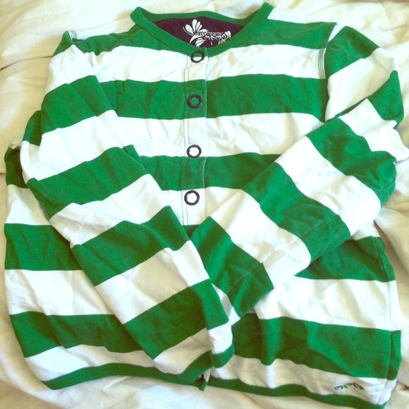 Green striped button sweater