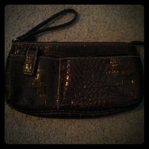 Brown leather wristlet