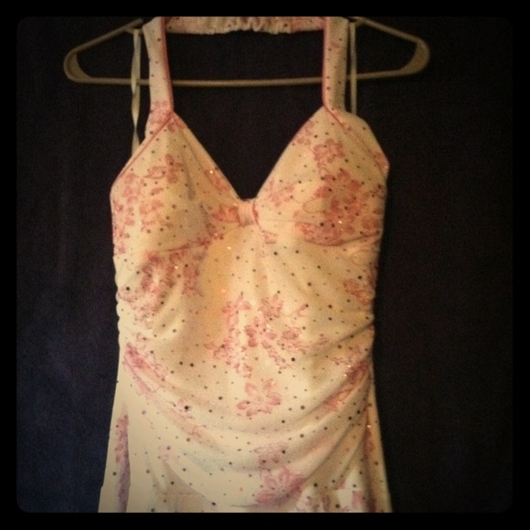 Pink and white flower print dress