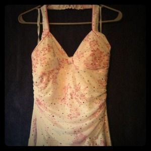 Pink and white flower print dress