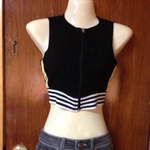 Black top with yellow stripe