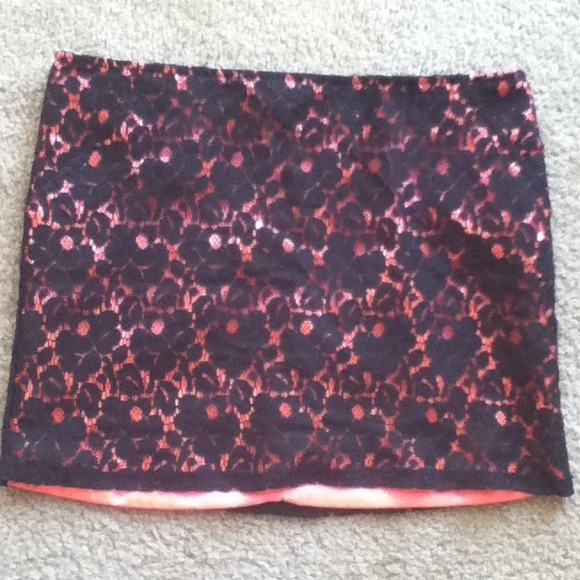 Neon pink lace pencil skirt