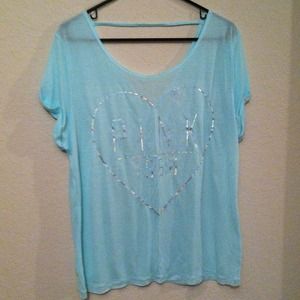 VS PINK sheer ice blue shirt silver detail Sz ML
