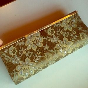 Arden b. gold lace clutch