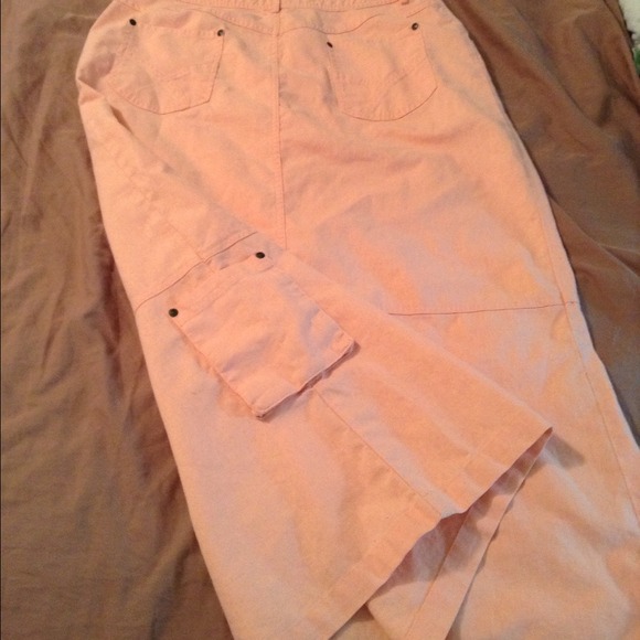 Peach ankle length cargo skirt. #1