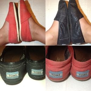 TOMS. Sparkly black and coral.