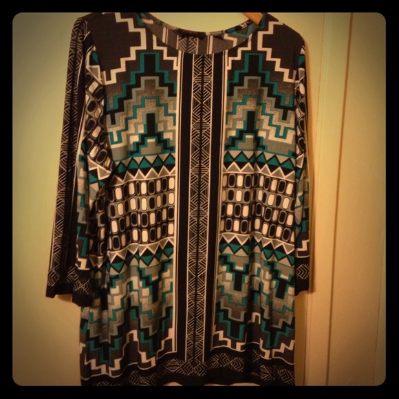 SOLD! Turquoise and Black Tribal Pattern Tunic Top