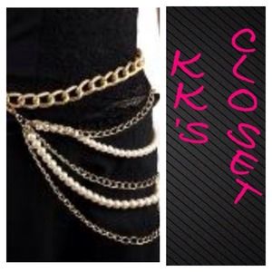 NWT GP Multi Link Chain Belt with pearls also