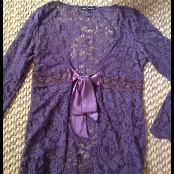 Ann Ferriday plum lace cardigan with satin tie - Picture 3 of 4