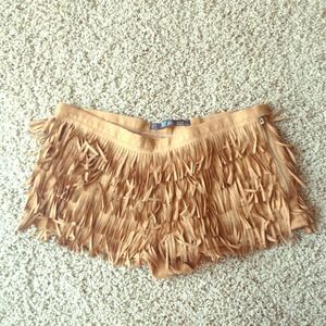 ZARA Tan Suede Fringed Shorts S